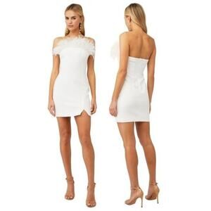 LIKELY Katy Real Ostrich Feather Mini Dress Wedding Bridal Cocktail Engagement 2